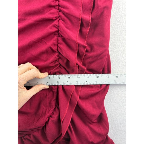 Cupshe Burgundy Ruched Wrap V-Neck Long Sleeve Ruffle Mini Dress CAA05A3L045JJ L - Picture 13 of 15